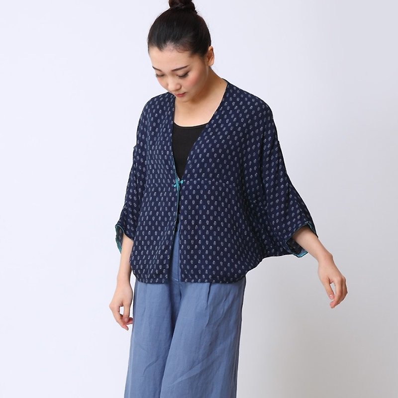 BUFU vintage print oversized shirt   SH151212 - Women's Tops - Cotton & Hemp Blue