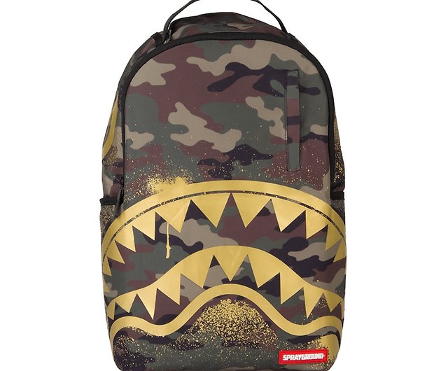 SPRAYGROUND]Gold Stencil Shark Camo Gold Camouflage Shark Backpack