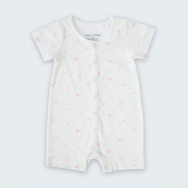 [Deux Filles organic cotton] pink shell baby short-sleeved jumpsuit / fart clothing 6~18 months - ชุดทั้งตัว - ผ้าฝ้าย/ผ้าลินิน สึชมพู