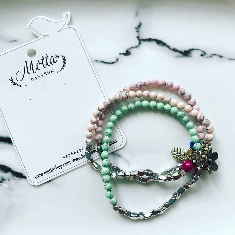 Thailand Motta Design-Tuscany Spring Wilderness Country Style Beaded Bracelet - Bracelets - Other Metals Pink