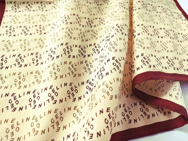 CELINE Graphic Logo Print Scarf in Herringbone Weave 19 x 18.5 inches - Handkerchiefs & Pocket Squares - Cotton & Hemp Khaki