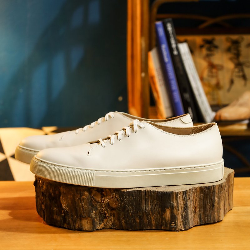 [Show samples] Handmade custom-made full-cut sports shoes-WS05 white leather shoes - รองเท้าวิ่งผู้ชาย - หนังแท้ สีเทา