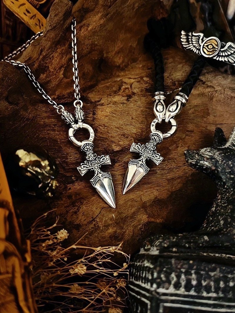 [Egyptian Series] Samsara/Egyptian Dagger/Sterling Silver/With Leather Rope, Silver - Necklaces - Sterling Silver Silver