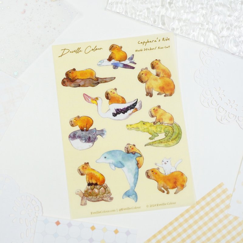 【Capybara's Ride】 Washi Sticker Sheet - สติกเกอร์ - กระดาษ หลากหลายสี