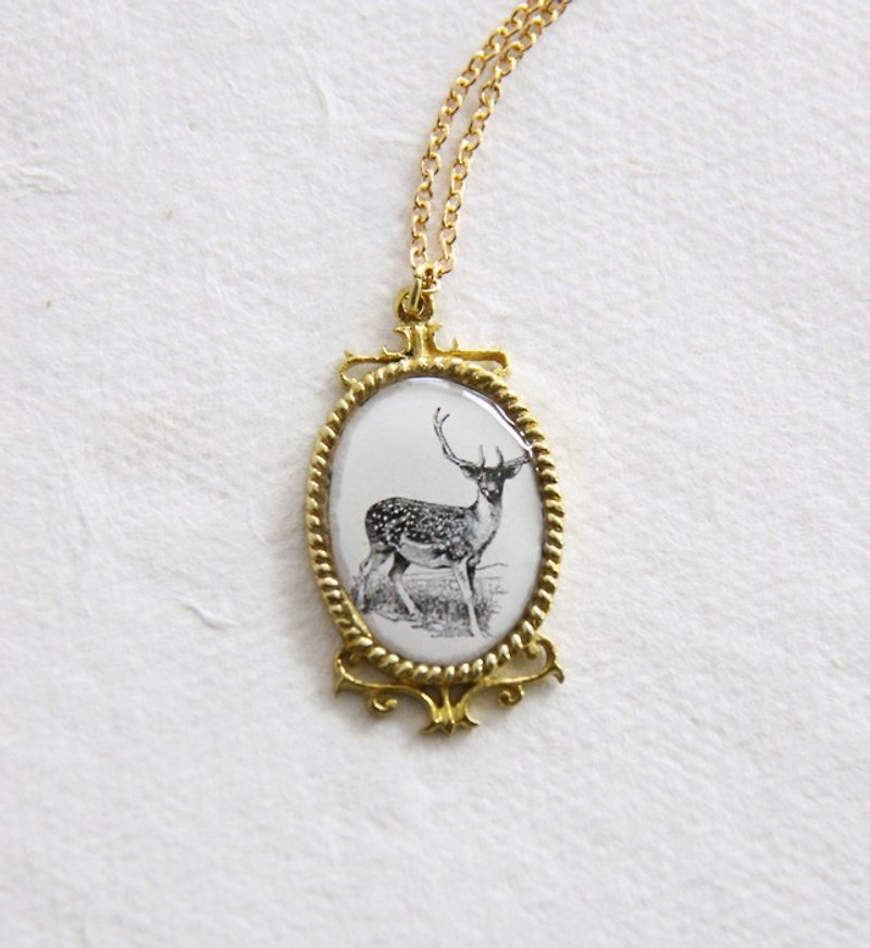 Deer in Vintage Oval Charm Necklace - Cute Deer Jewelry - Necklaces - Other Metals Gold