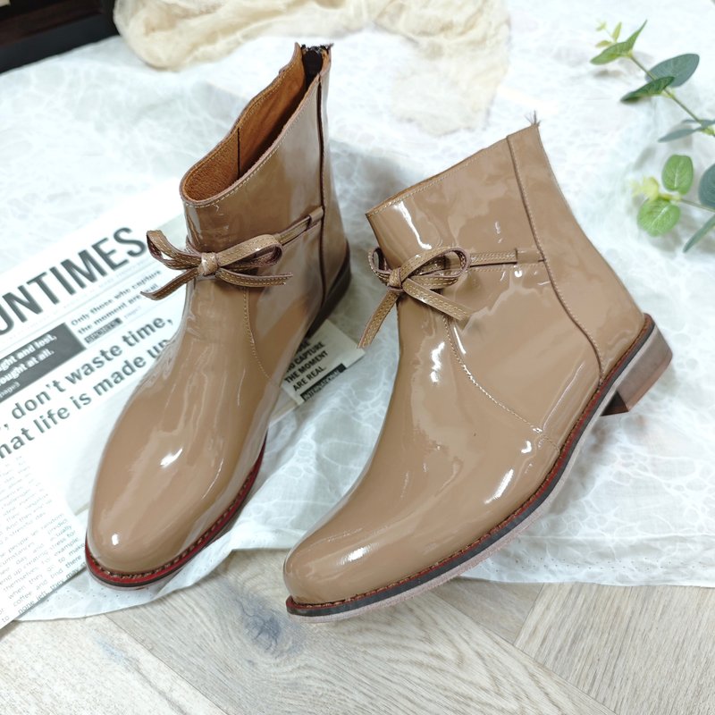 Low-cut short boots Taiwan handmade genuine leather women's leather shoes genuine leather boots pointed-toe boots low-heeled wide-last shoes-Coco - Women's Booties - Genuine Leather Brown