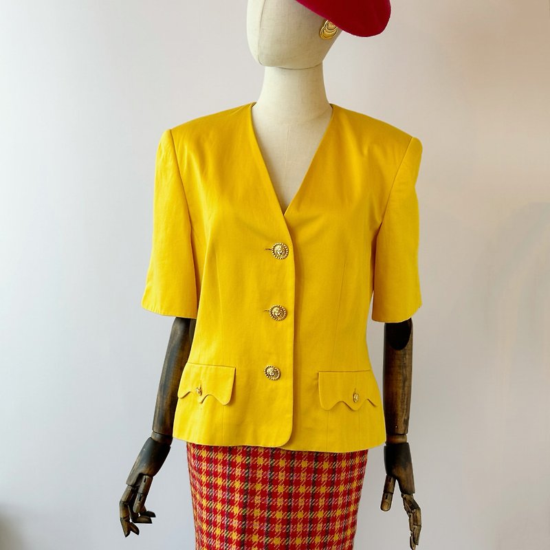 70s England yellow blazer - เสื้อสูทผู้ชาย - ไฟเบอร์อื่นๆ สีเหลือง