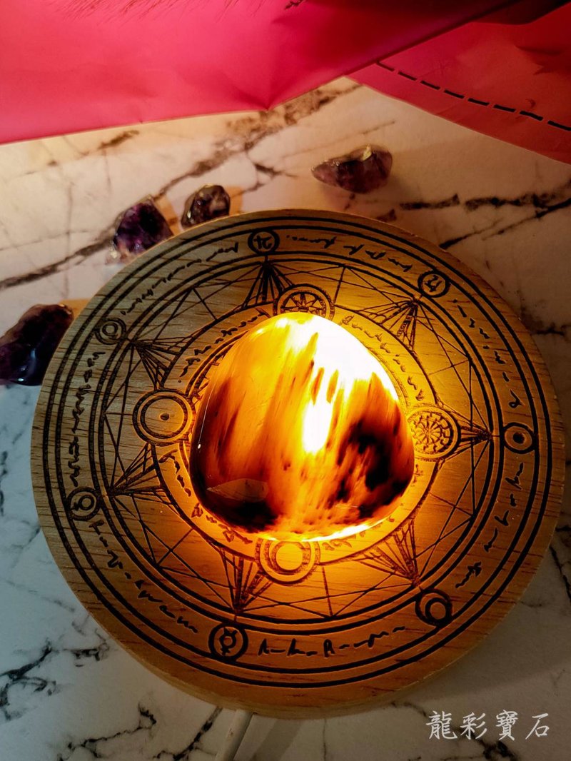 台灣製 七芒星魔法陣 實木LED燈座 (黃光/白光) 直徑10公分 - 燈具/燈飾 - 木頭 咖啡色