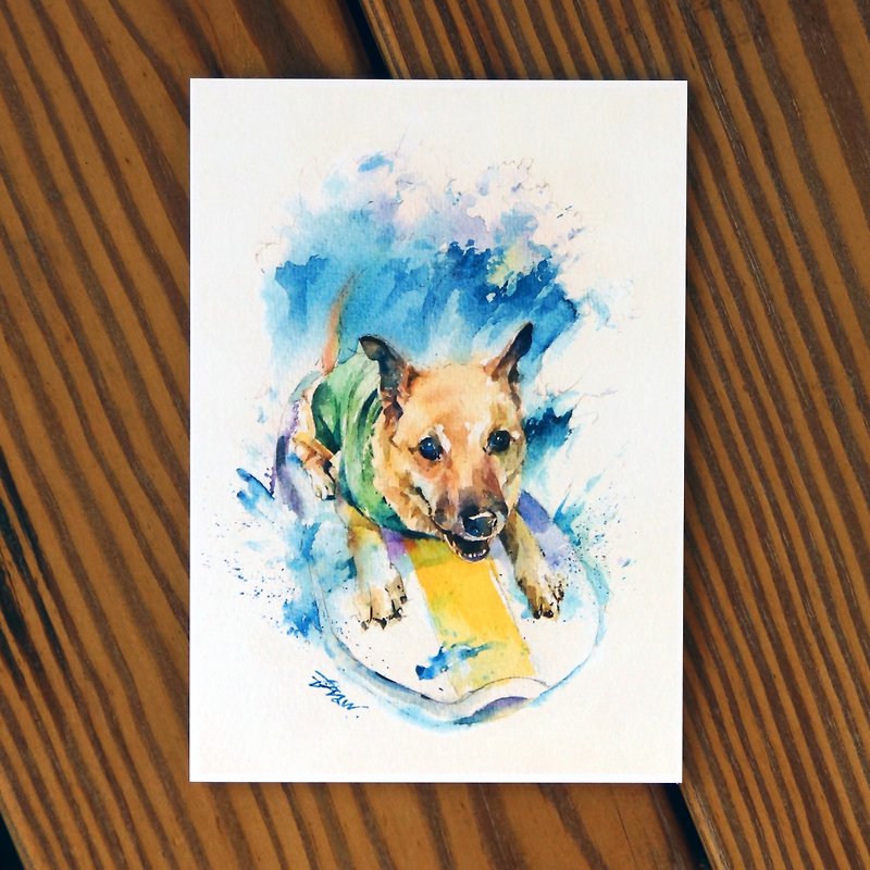 水彩画の髪の毛のシリーズのポストカード - クレイジー‧犬の波 - カード・はがき - 紙 ブルー