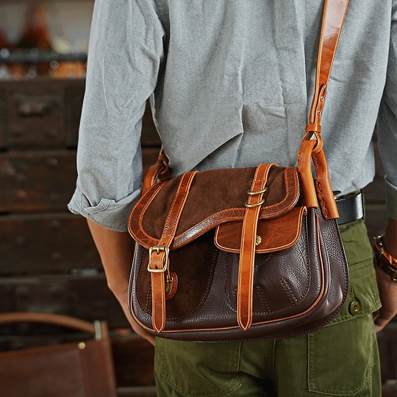 American genuine leather shoulder bag, soft cowhide side backpack, casual crossbody bag, retro motorcycle bag, postman bag, gift - กระเป๋าแมสเซนเจอร์ - หนังแท้ 