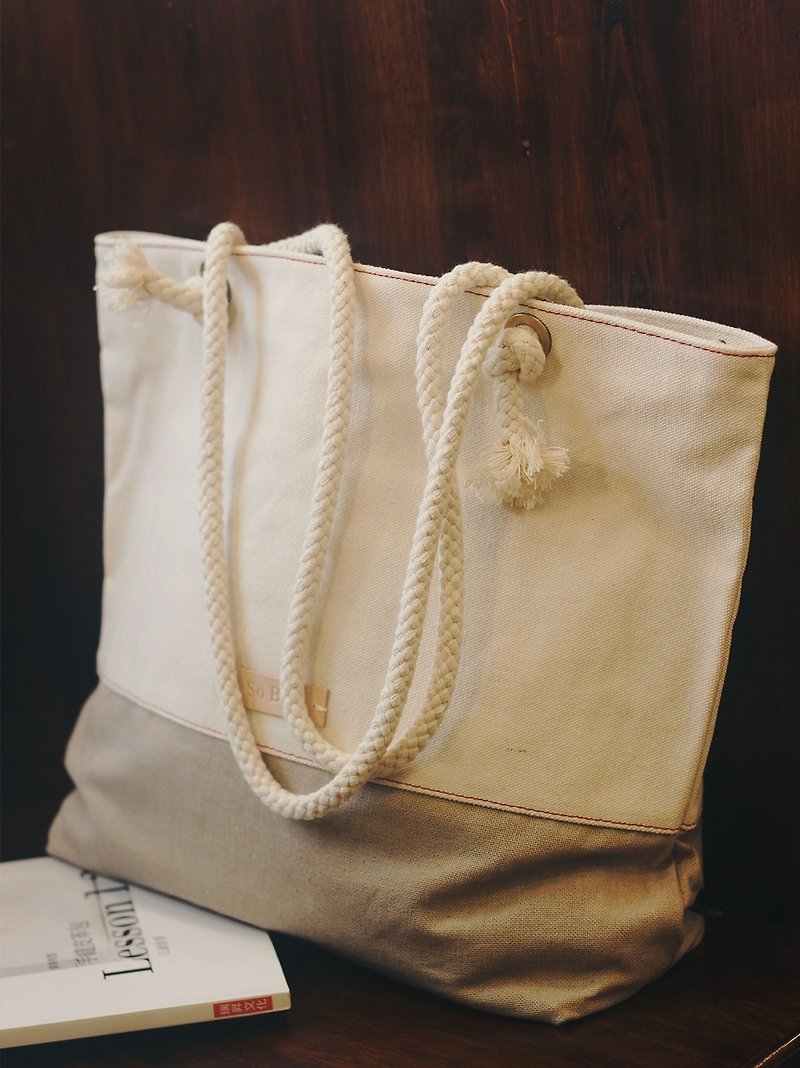 SOBAG日本文学リネン女性原宿スタイルのキャンバスバッグ大容量トートショルダーバッグ小さな新鮮な風 - ショルダーバッグ - コットン・麻 ホワイト