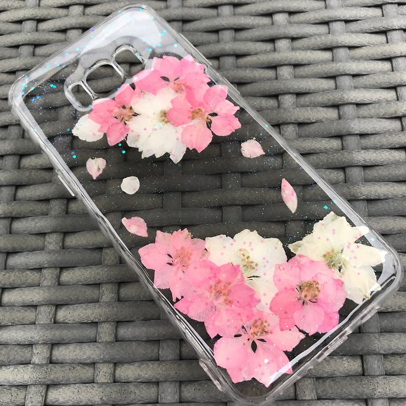 Samsung Galaxy S8 ケース 本物のお花使用 スマホケース ピンク 押し花 001 - スマホケース - 寄せ植え・花 ピンク