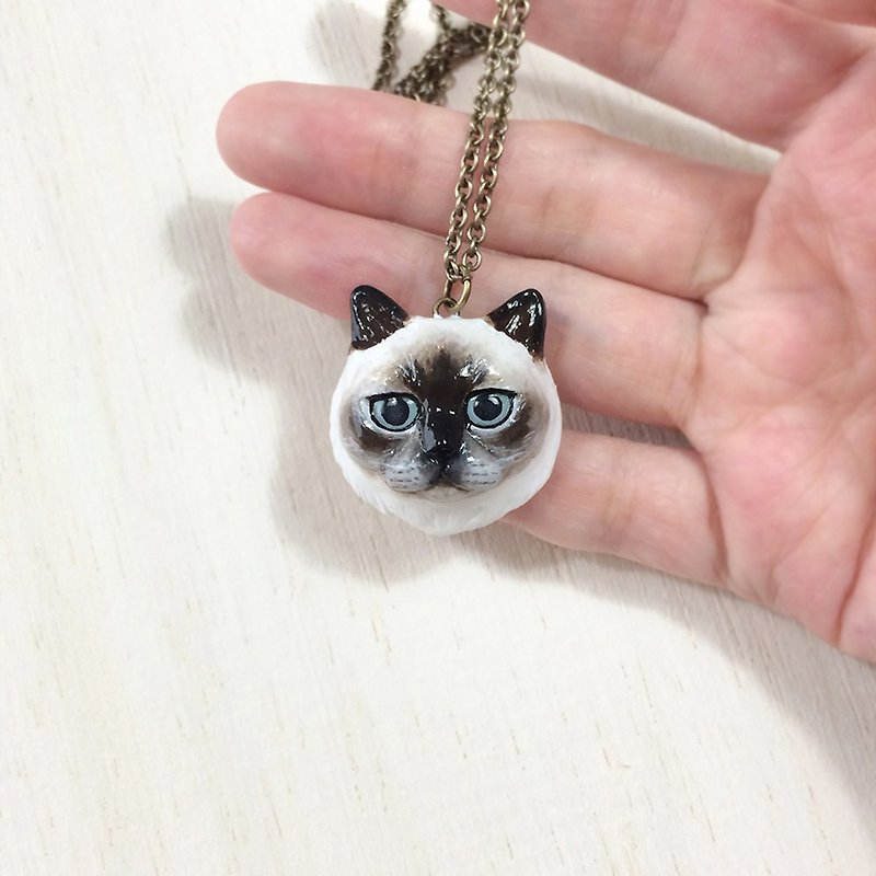 Himalayan cat necklace, Himalayan cat pendant, cat lover gifts - Necklaces - Clay Brown