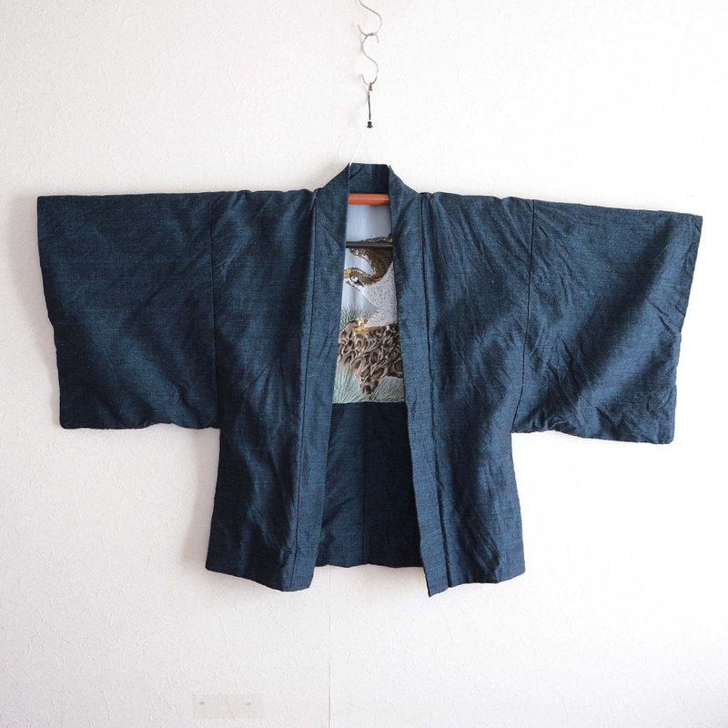 羽織男式襯裡鷹古董和服日本復古昭和 - 男夾克/外套 - 其他材質 藍色