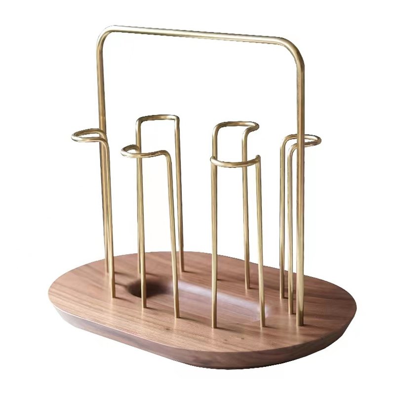 glass and cup holder/rack made of brass and solid wood, upside down draining - Storage - Wood 