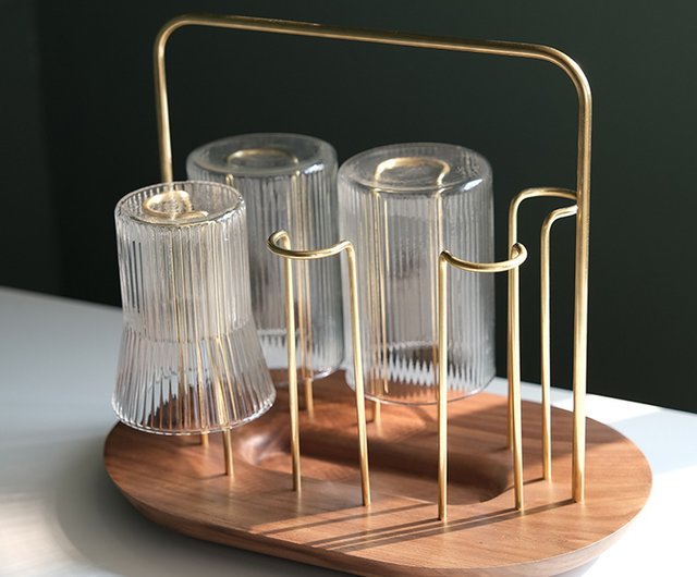 Triple Glass Cups In Modern Wooden Holder