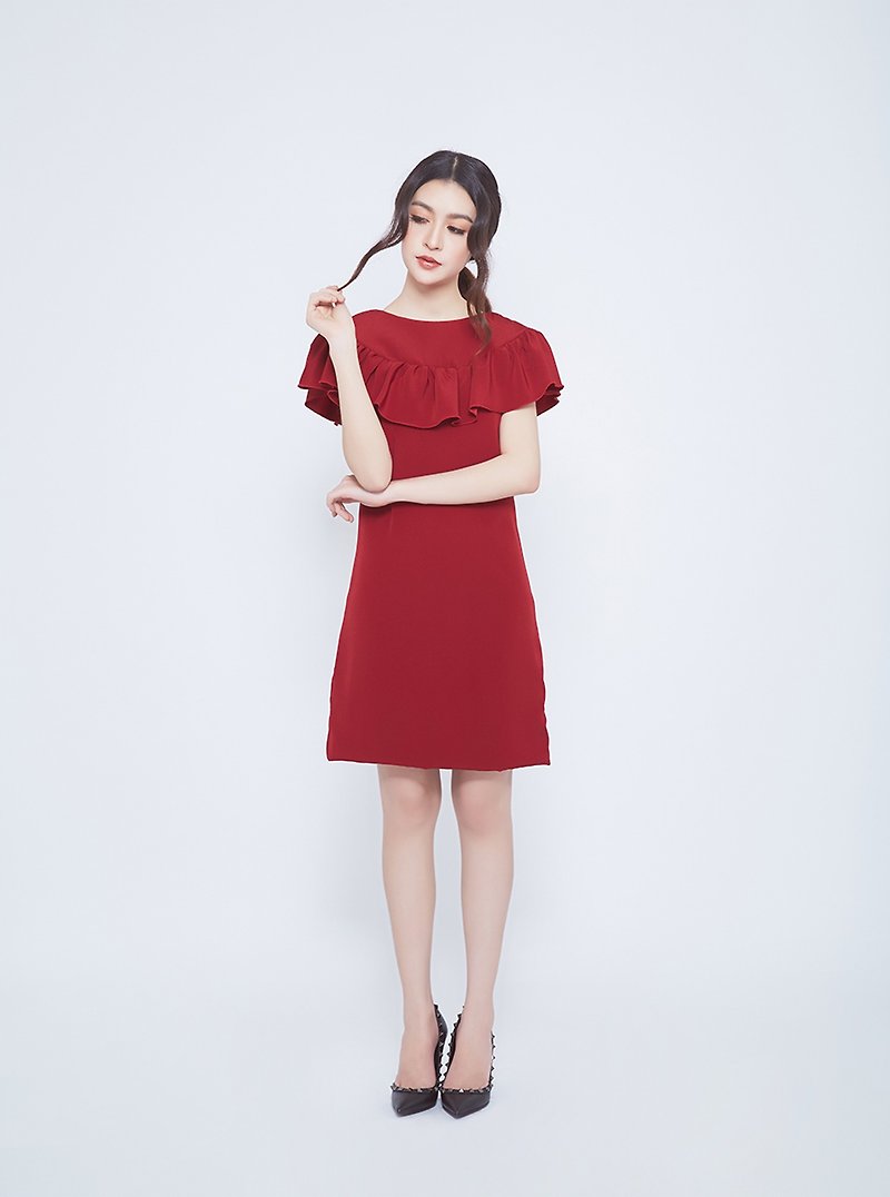 Lady sweet dress (red) - 連身裙 - 棉．麻 紅色