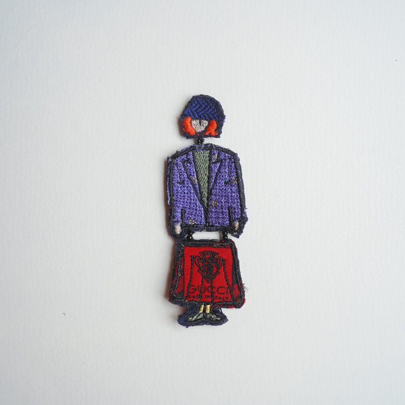 Little girl's single earring E29 Modified blue jacket suit little girl's earring - Earrings & Clip-ons - Wool Purple