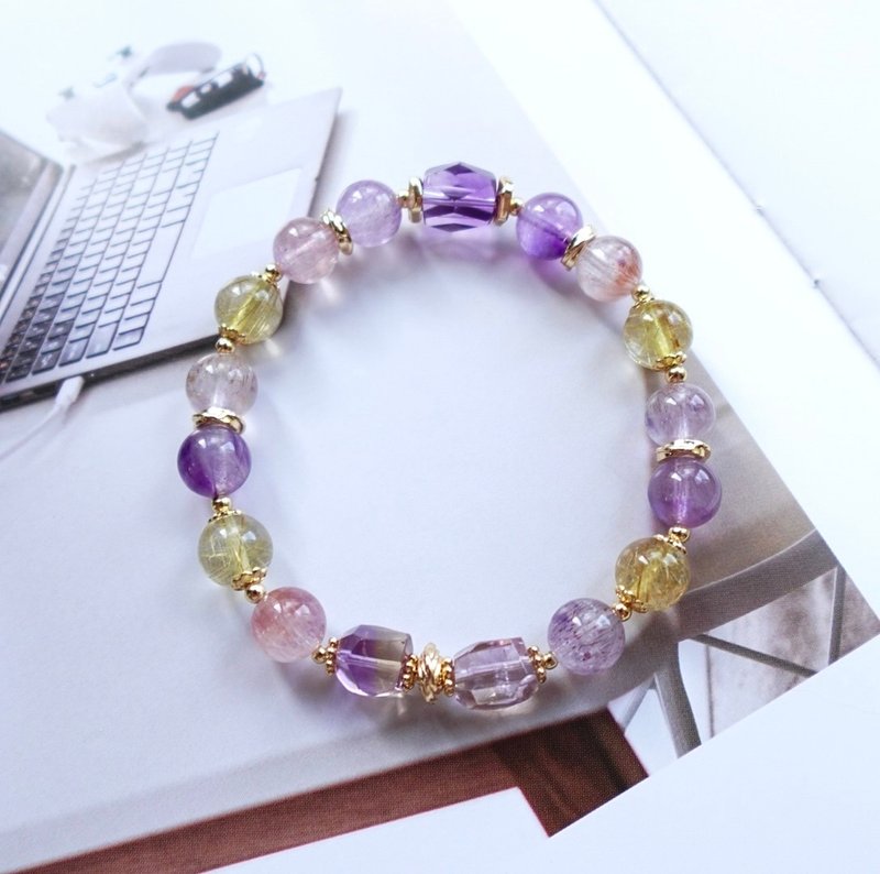 Lucky Peach Blossom and Good Luck for Noble Person/Amethyst Amethyst Titanium Crystal Super Seven Bracelet - Bracelets - Crystal 