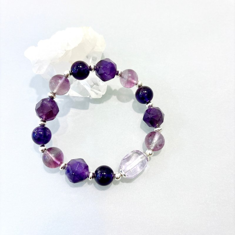 Ops Amethyst silver bracelet-紫水晶/純銀/禮物/手鍊/細緻/夢幻 - 手鍊/手環 - 寶石 紫色