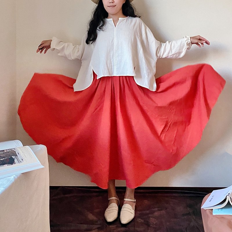 [Circle Skirt 03] 3/4 pleated elastic classic large round skirt/35 colors - Skirts - Cotton & Hemp Red