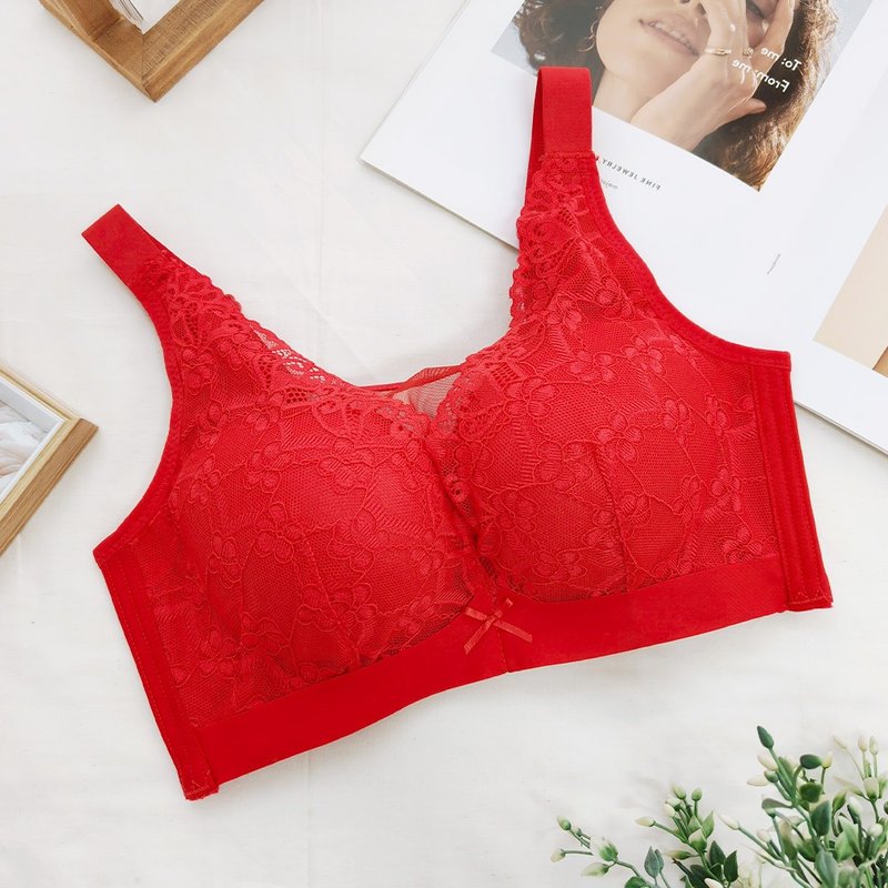 Pink Lady Wireless CD Cup Sunset Sunset Even Thin Lining Smooth Side Back Panel Covered Bra - Women's Underwear - Nylon Red