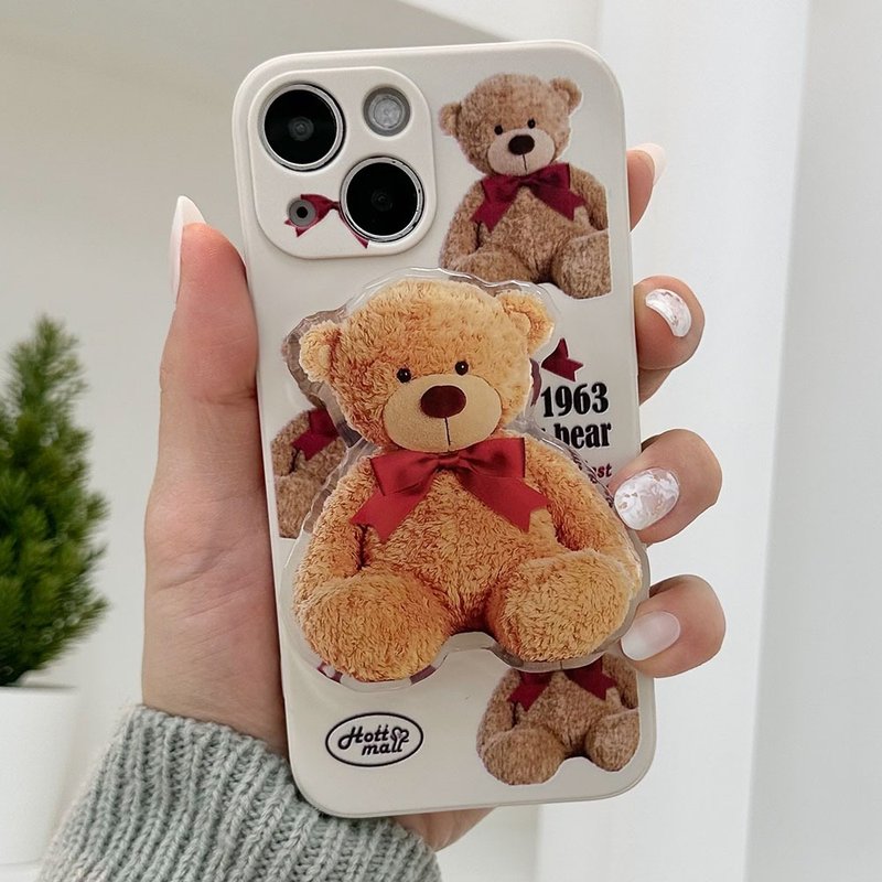 Red ribbon bear grip smartphone acrylic smart tok - อุปกรณ์เสริมอื่น ๆ - อะคริลิค สีนำ้ตาล