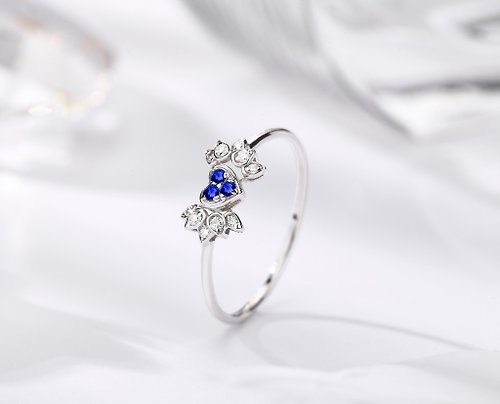 Majade Jewelry Design 藍寶石14k金鑽石心形訂婚戒指 丘比特之翼結婚戒指 天使翅膀鑽戒