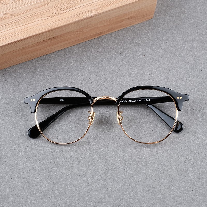 [welfare] Korean retro eyebrow frame black gold titanium metal glasses frame - Glasses & Frames - Other Materials Black