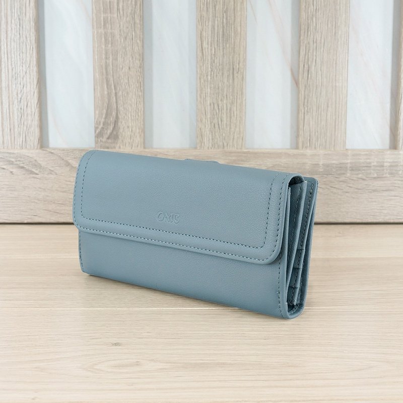 納帕雙面收納牛皮長夾4103(灰藍色) - 錢包/皮夾/長短夾 - 真皮 藍色