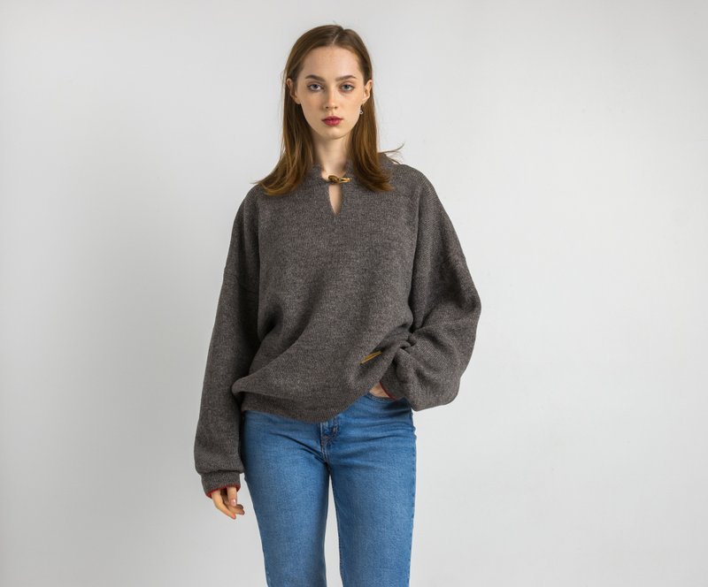 80s Vintage Norway Knitwear Handknitted Wool Jumper Sweater 6209 - 女毛衣/針織衫 - 羊毛 灰色