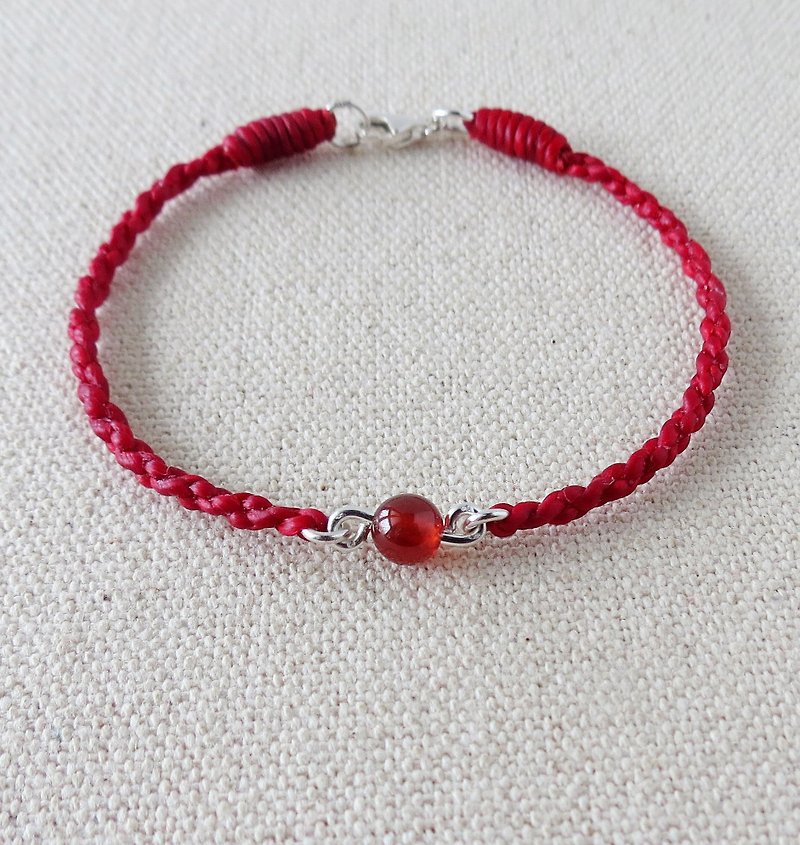 Sterling Silver**Pray for luck [orange and red pomegranate] silk wax line bracelet** - สร้อยข้อมือ - เครื่องเพชรพลอย สีแดง