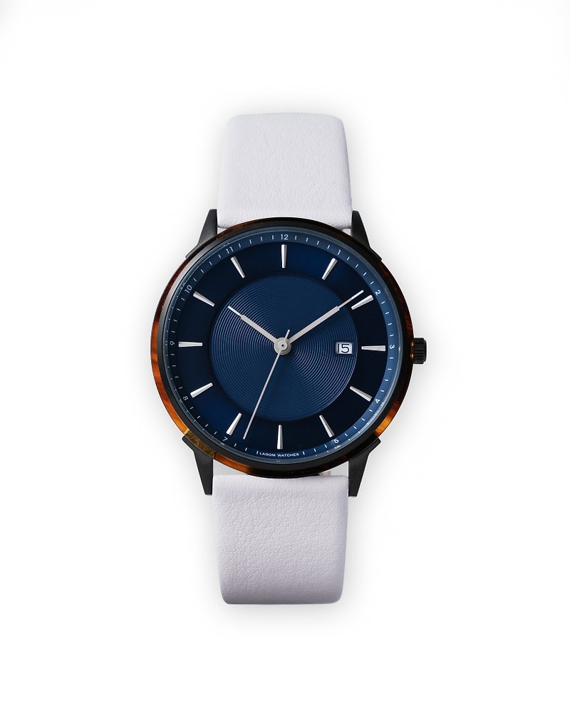 BÖRJA LW-028 黑殼深海藍色面灰白色皮錶帶 - 男裝錶/中性錶 - 其他金屬 黑色