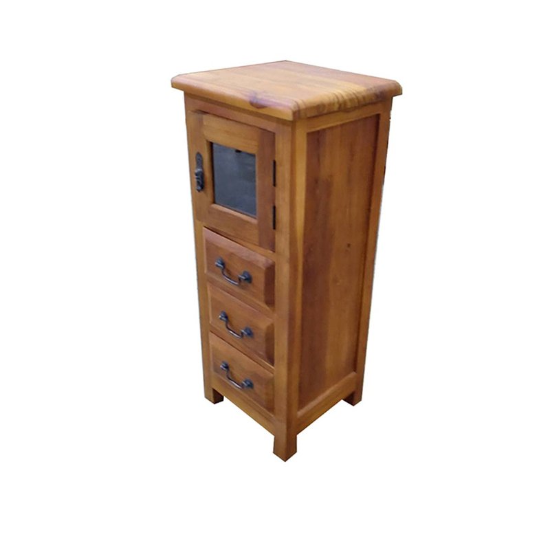 [Jidi City 100% teak furniture] UNC1-54 teak three-drawer glass cabinet storage cabinet storage cabinet - ชั้นวางหนังสือ - ไม้ สีนำ้ตาล