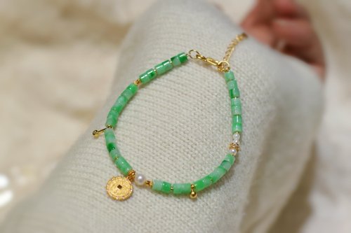 Angel's tears 天使之淚 Jewelry Design 4mm天然A貨緬甸玉 糯種豆綠翡翠 純銀山鬼花錢設計手串hsm