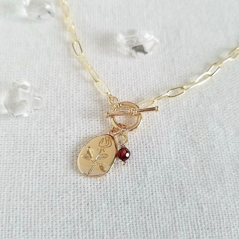 Garnet, Rose Pendant Crystal 14KGF Necklace | Christmas Gift | Holiday Gift
