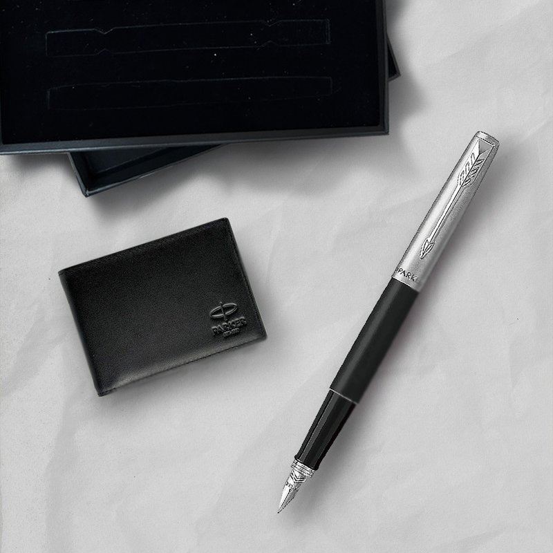 Parker 派克Jotter原創系列(鋁桿)霧黑鋼筆牛皮短夾禮盒 - 鋼筆 - 其他金屬 黑色