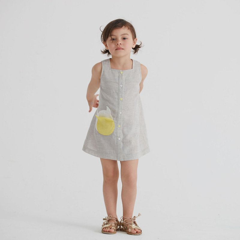 Square Collar Elf Pocket Dress - Other - Cotton & Hemp Gray
