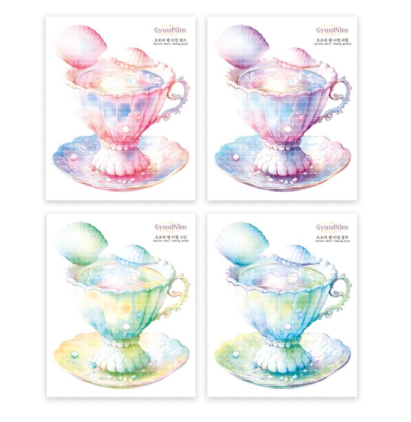 Aurora shell tea cup sticker - 貼紙 - 紙 