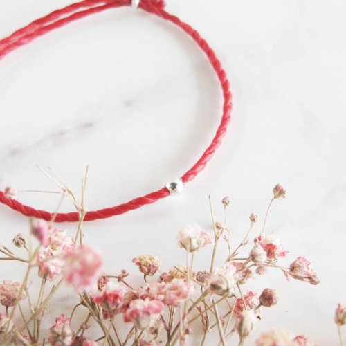 Big staff Taipa [monthly series] red line marriage × wax rope bracelet × special 桃 桃 peach sterling silver bright beads