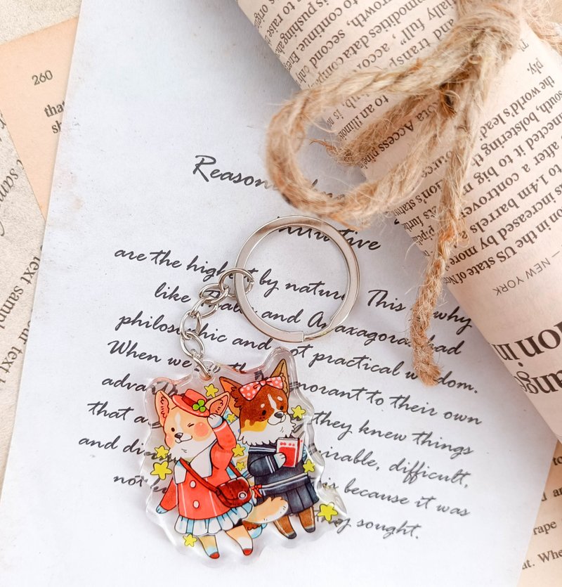 WF637少女柯基 Girl Corgi / 晶透吊飾 stationery charm - 鑰匙圈/鑰匙包 - 塑膠 多色