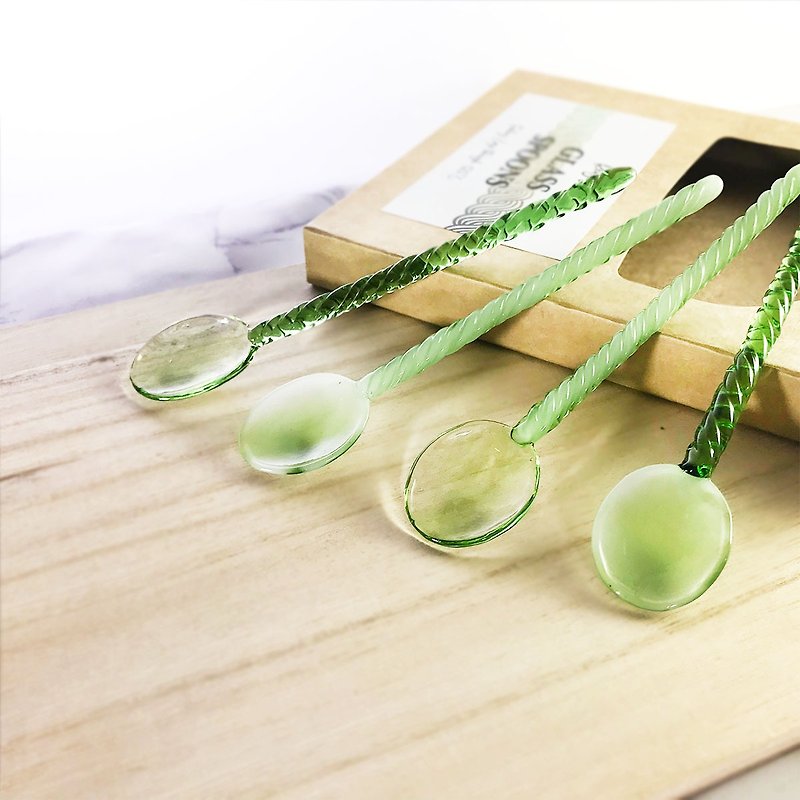 螺旋玻璃湯匙4入 綠色款 - 刀/叉/湯匙/餐具組 - 玻璃 綠色