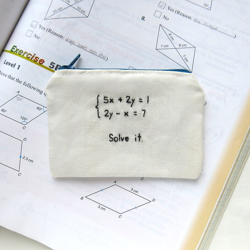 聯立方程式 / 數學系 零錢包 筆袋 / 客製化 - 零錢包/小錢包 - 繡線 白色