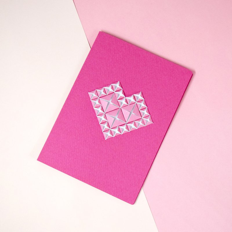 Cute Origami Art Fuchsia Pink 3D Heart Valentine's Card - การ์ด/โปสการ์ด - กระดาษ สึชมพู