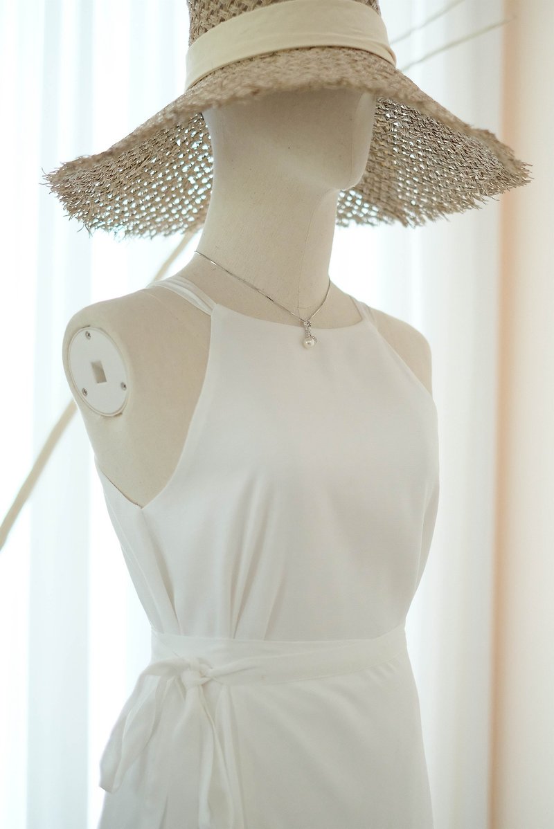 Linen White dress Set of bridesmaid dress summer wrap top and skirt - One Piece Dresses - Linen White