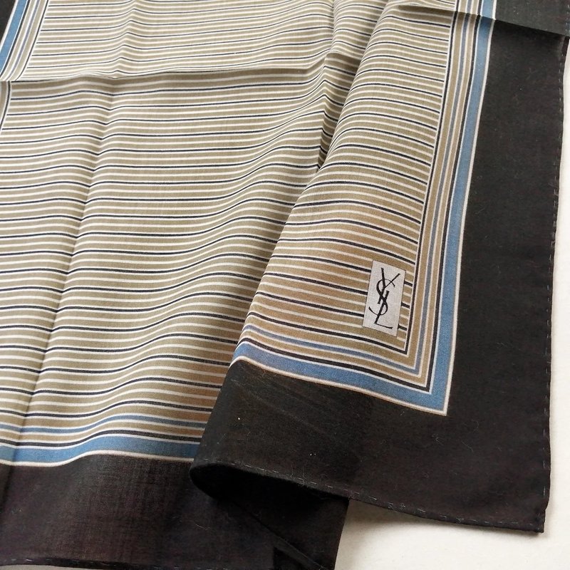 Yves Saint Laurent Vintage Handkerchief Striped Brown 18.5 x 18.5 inches - 手帕 - 棉．麻 咖啡色