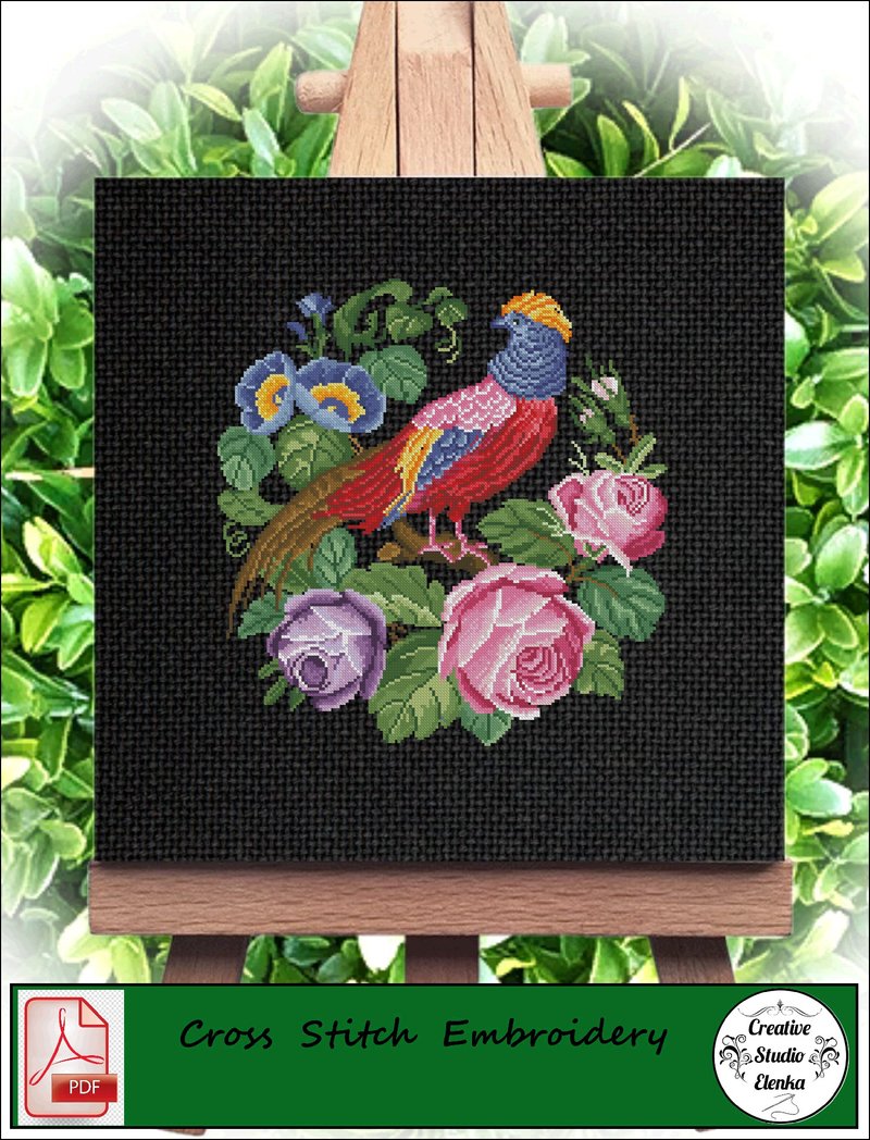 Vintage Cross Stitch Scheme Bright Pheasant  - PDF Embroidery Scheme - เย็บปัก/ถักทอ/ใยขนแกะ - วัสดุอื่นๆ 