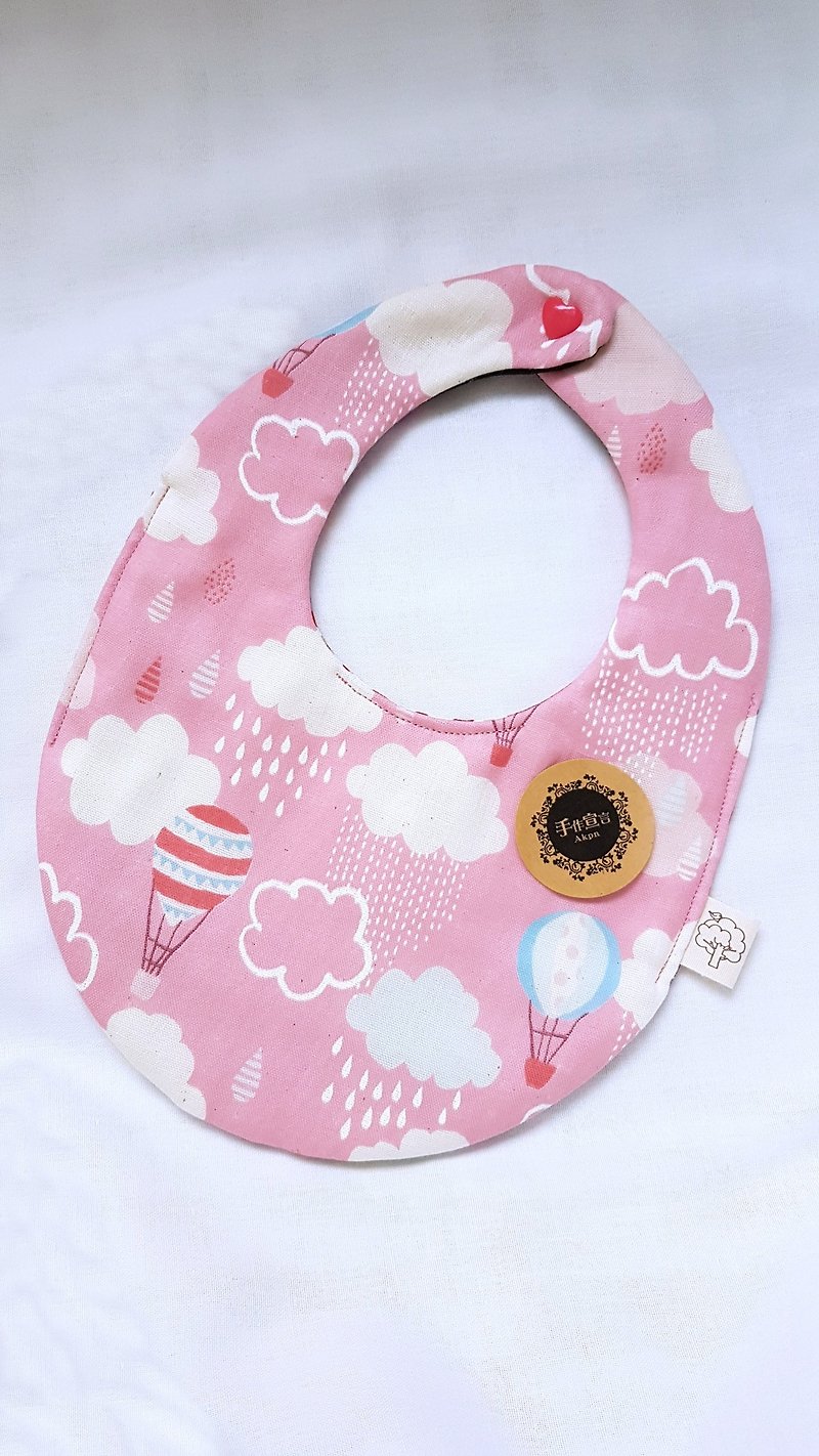 (Hot-air balloon weather cloud-pink) Double-sided egg-shaped bib with double yarn 100% cotton - Bibs - Cotton & Hemp Pink