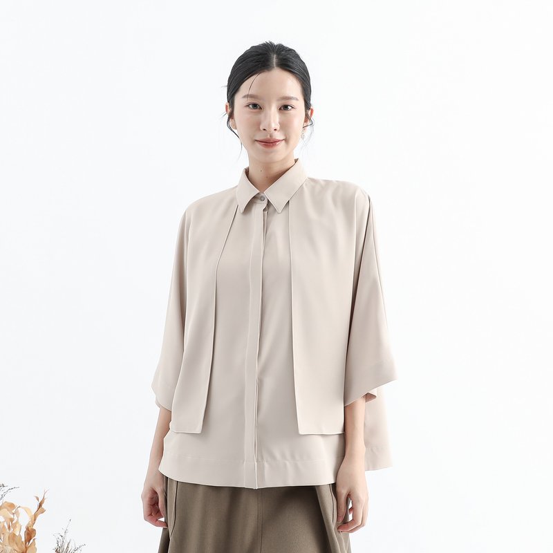 【經典原創】Trigonometric_三角函數小露背襯衫_CLT001_米 - 女襯衫 - 聚酯纖維 卡其色