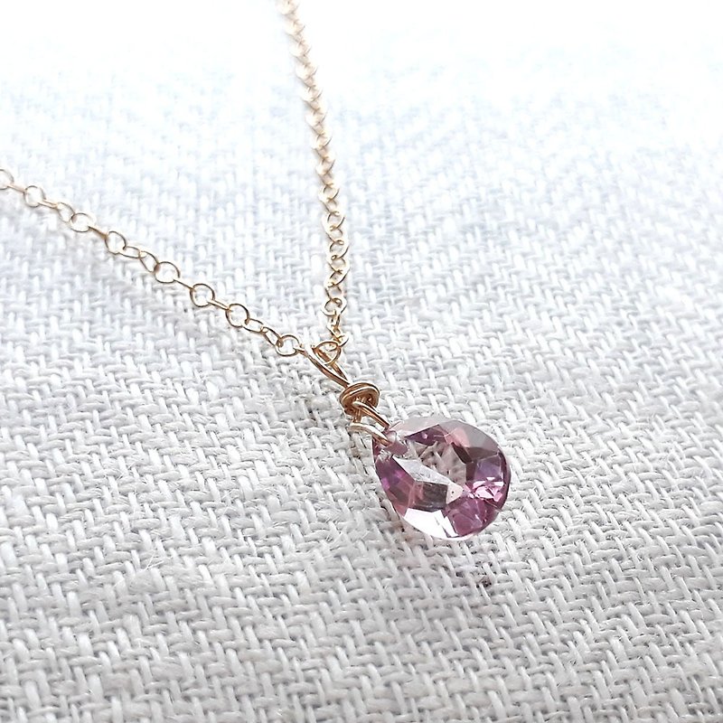 14KGF Pink Stone Topaz cut diamond drop necklace - Necklaces - Semi-Precious Stones 